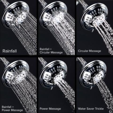ShowerMaxx® Provides High Pressure with 5 Settings + Water Saver Mode Built with Chrome Finish Includes Self-Cleaning Silicon Nozzles